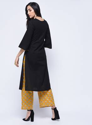 Black embroidered cotton long-kurtis 4