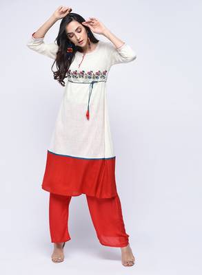 Multicolor embroidered cotton long-kurtis 1