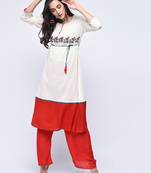 Multicolor embroidered cotton long-kurtis