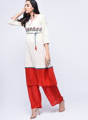 Multicolor embroidered cotton long-kurtis 2