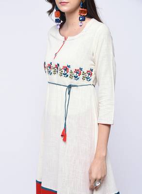 Multicolor embroidered cotton long-kurtis 3