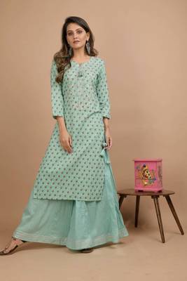 Turquoise printed cotton salwar 1