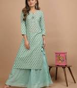 Turquoise printed cotton salwar