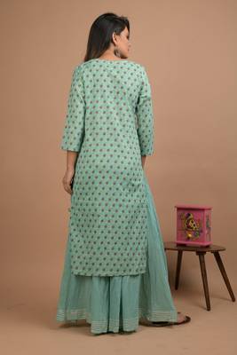 Turquoise printed cotton salwar 2