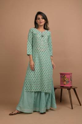 Turquoise printed cotton salwar 3