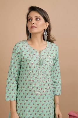 Turquoise printed cotton salwar 4