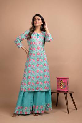 Turquoise printed cotton salwar 1