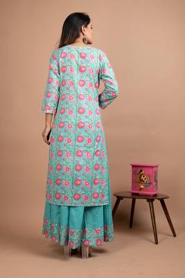 Turquoise printed cotton salwar 2