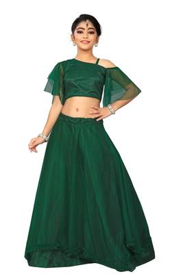 Kids Green Full Stichhed Lehenga Choli For Girls  1
