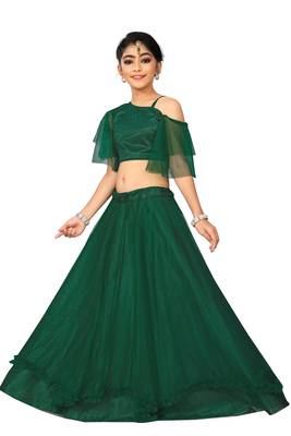 Kids Green Full Stichhed Lehenga Choli For Girls  2
