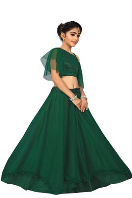 Kids Green Full Stichhed Lehenga Choli For Girls  3