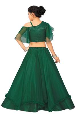 Kids Green Full Stichhed Lehenga Choli For Girls  4