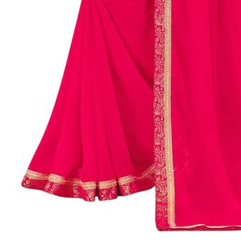Pink plain chiffon saree with blouse 3