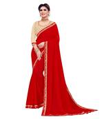 Red plain chiffon saree with blouse