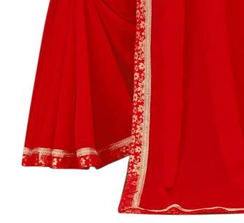 Red plain chiffon saree with blouse 3