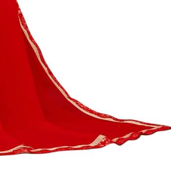 Red plain chiffon saree with blouse 4