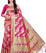 Pink woven banarasi silk saree with blouse