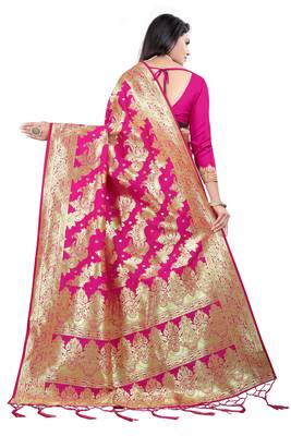 Pink woven banarasi silk saree with blouse 2
