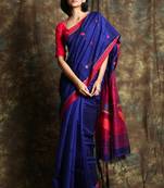 Navy blue woven bengal handloom saree with blouse