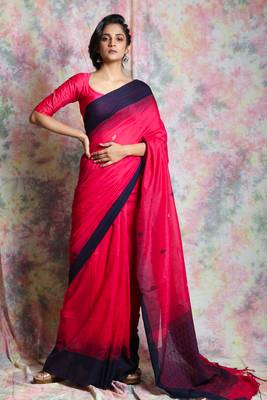 Pink woven bengal handloom saree with blouse 1