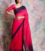Pink woven bengal handloom saree with blouse