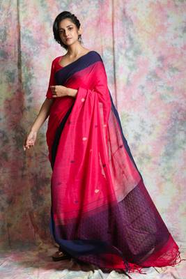 Pink woven bengal handloom saree with blouse 2