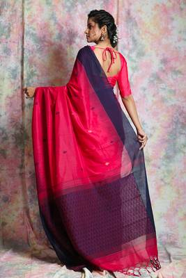 Pink woven bengal handloom saree with blouse 3