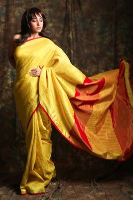 Golden woven tissue saree with blouse 1
