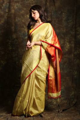 Golden woven tissue saree with blouse 1
