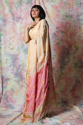 Beige woven tissue saree with blouse 2
