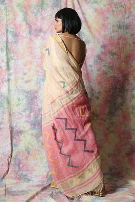 Beige woven tissue saree with blouse 3