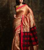 Beige woven matka silk saree with blouse