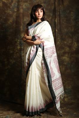 White woven matka silk saree with blouse 1