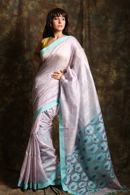 White woven matka silk saree with blouse 1