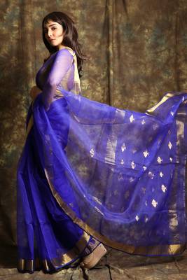 Blue woven silk saree with blouse 2