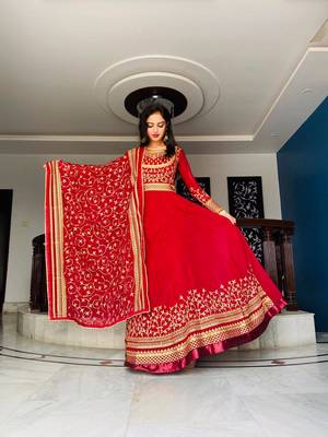 Maroon embroidered georgette anarkali  with dupatta 2