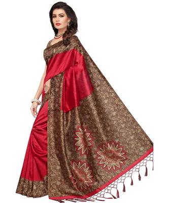 Maroon Printed Art Silk Saree With Blouse 4