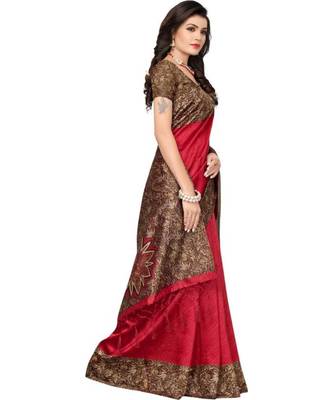 Maroon Printed Art Silk Saree With Blouse 5