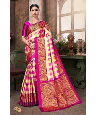 Pink Printed Art Silk Saree With Blouse 2