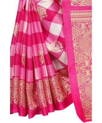 Pink Printed Art Silk Saree With Blouse 3