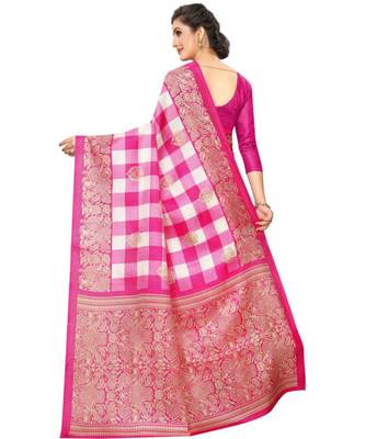 Pink Printed Art Silk Saree With Blouse 6