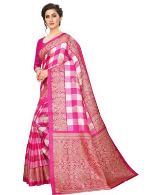 Pink Printed Art Silk Saree With Blouse 7