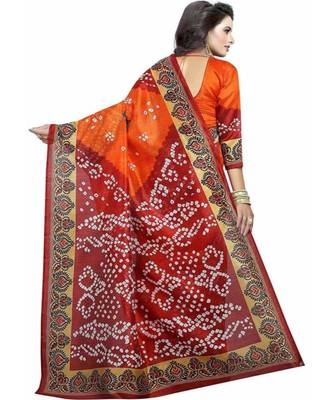 Multicolor Printed Art Silk Saree With Blouse 5