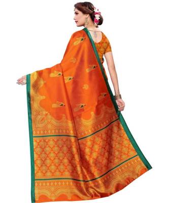 Orange Printed Art Silk Saree With Blouse 4