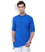Svanik Blue Blended Solid Men's Asymmetric Kurta