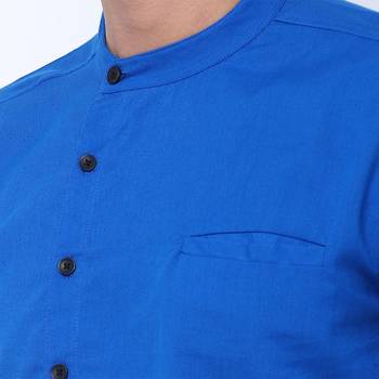 Svanik Blue Blended Solid Men's Asymmetric Kurta 5