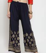Navy-blue printed rayon palazzo-pants