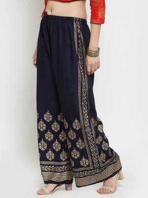Navy-blue printed rayon palazzo-pants 3