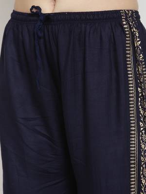 Navy-blue printed rayon palazzo-pants 5