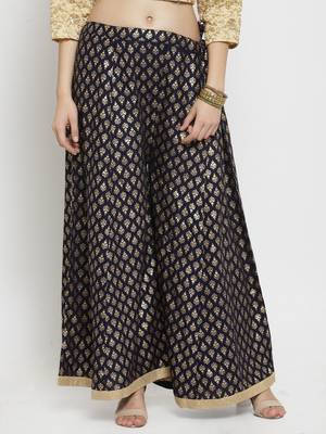 Navy-blue printed rayon palazzo-pants 1